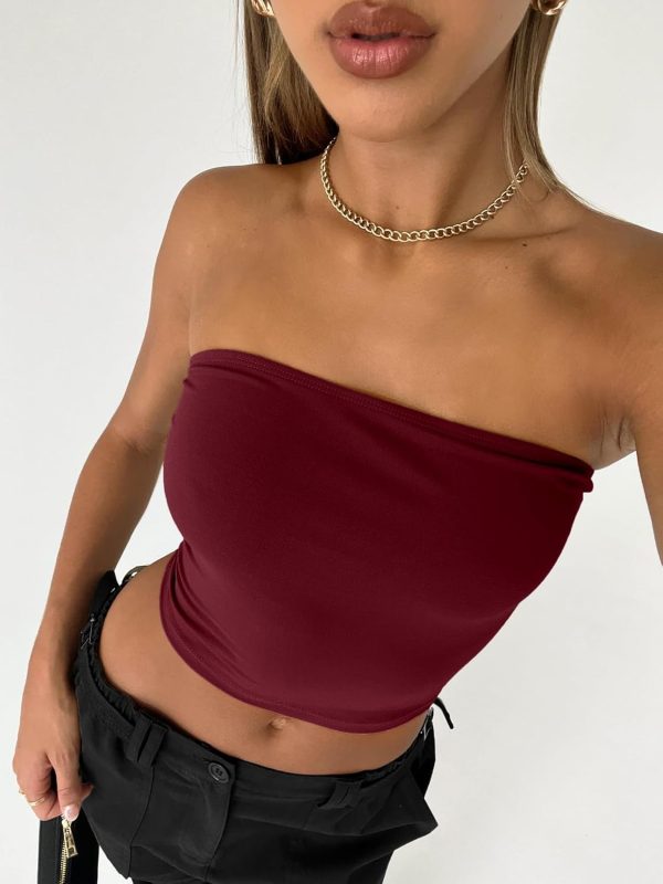 Trendy Queen Womens Tube Tops Strapless Crop Tops Basic Backless Sleeveless Bandeau Going Out Cute 2025 Summer Outfits - Image 20