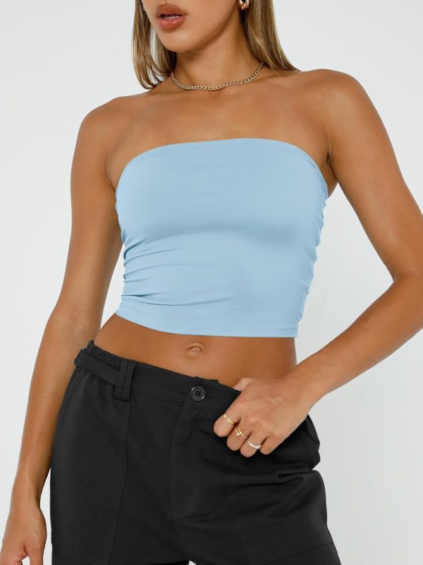 Trendy Queen Womens Tube Tops Strapless Crop Tops Basic Backless Sleeveless Bandeau Going Out Cute 2025 Summer Outfits - Image 62
