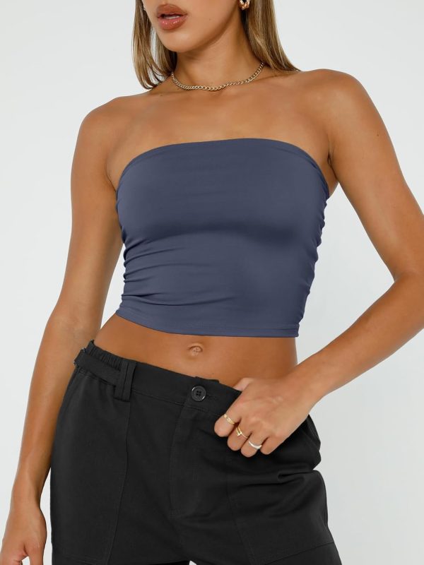 Trendy Queen Womens Tube Tops Strapless Crop Tops Basic Backless Sleeveless Bandeau Going Out Cute 2025 Summer Outfits - Image 67