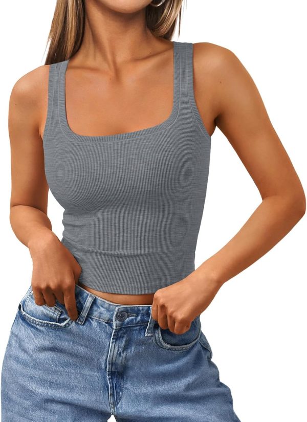 Trendy Queen Women's Summer Square Neck Tank Tops Workout Cropped Ribbed Summer Camisole Sleeveless Clothes 2025 - Image 7