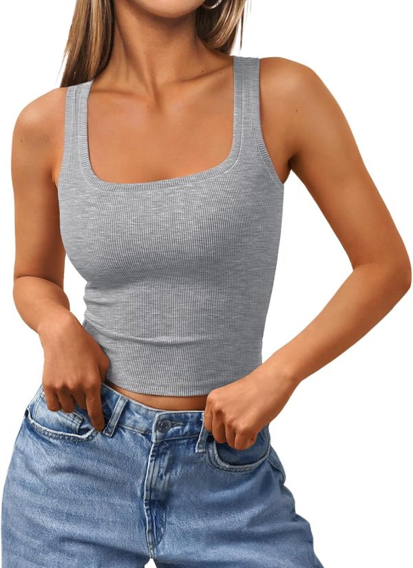 Trendy Queen Women's Summer Square Neck Tank Tops Workout Cropped Ribbed Summer Camisole Sleeveless Clothes 2025 - Image 94