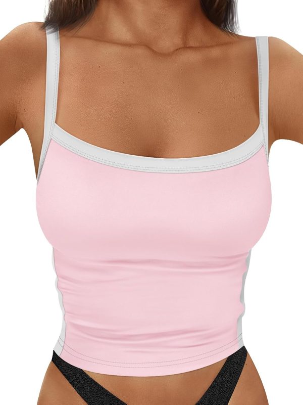 Trendy Queen Women's Double Lined Tank Tops Spaghetti Strap Square Neck Camisole Sleeveless Racerback Cropped Summer Clothes - Image 29