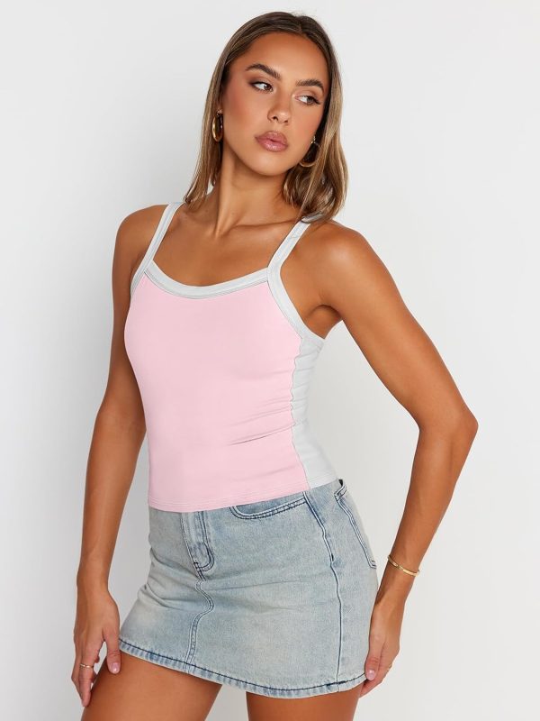 Trendy Queen Women's Double Lined Tank Tops Spaghetti Strap Square Neck Camisole Sleeveless Racerback Cropped Summer Clothes - Image 31