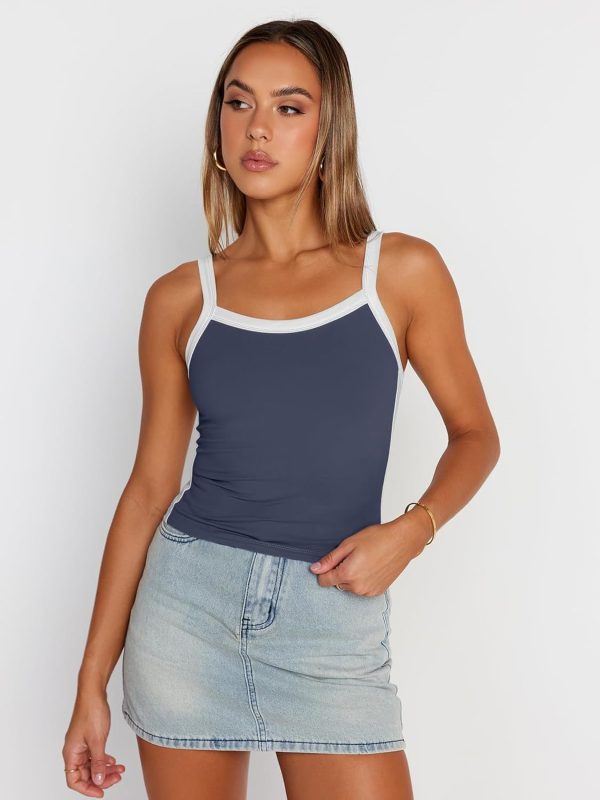 Trendy Queen Women's Double Lined Tank Tops Spaghetti Strap Square Neck Camisole Sleeveless Racerback Cropped Summer Clothes - Image 34