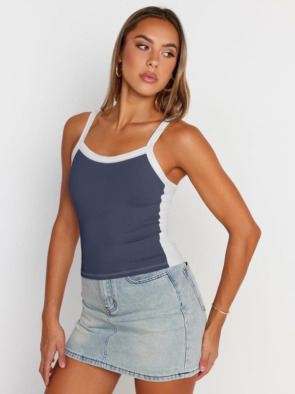 Trendy Queen Women's Double Lined Tank Tops Spaghetti Strap Square Neck Camisole Sleeveless Racerback Cropped Summer Clothes - Image 35