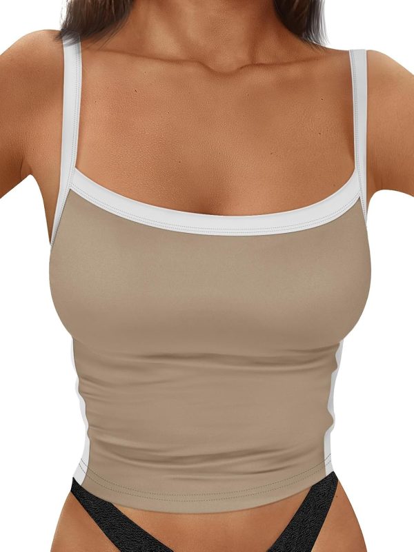 Trendy Queen Women's Double Lined Tank Tops Spaghetti Strap Square Neck Camisole Sleeveless Racerback Cropped Summer Clothes - Image 37