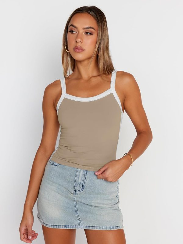 Trendy Queen Women's Double Lined Tank Tops Spaghetti Strap Square Neck Camisole Sleeveless Racerback Cropped Summer Clothes - Image 38