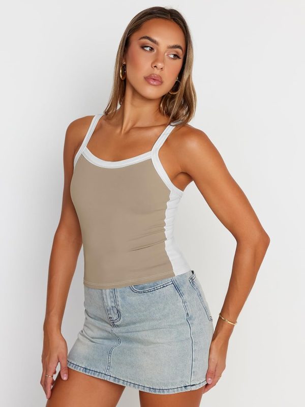 Trendy Queen Women's Double Lined Tank Tops Spaghetti Strap Square Neck Camisole Sleeveless Racerback Cropped Summer Clothes - Image 39