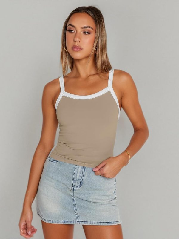 Trendy Queen Women's Double Lined Tank Tops Spaghetti Strap Square Neck Camisole Sleeveless Racerback Cropped Summer Clothes - Image 41