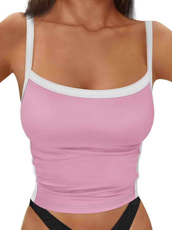 Trendy Queen Women's Double Lined Tank Tops Spaghetti Strap Square Neck Camisole Sleeveless Racerback Cropped Summer Clothes - Image 42