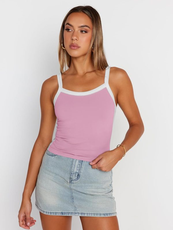 Trendy Queen Women's Double Lined Tank Tops Spaghetti Strap Square Neck Camisole Sleeveless Racerback Cropped Summer Clothes - Image 43