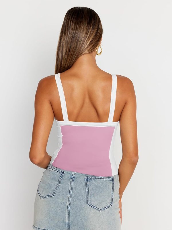 Trendy Queen Women's Double Lined Tank Tops Spaghetti Strap Square Neck Camisole Sleeveless Racerback Cropped Summer Clothes - Image 45