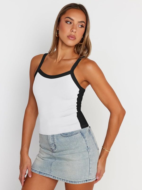 Trendy Queen Women's Double Lined Tank Tops Spaghetti Strap Square Neck Camisole Sleeveless Racerback Cropped Summer Clothes - Image 49