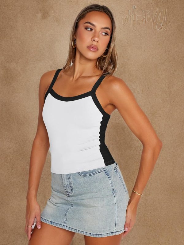 Trendy Queen Women's Double Lined Tank Tops Spaghetti Strap Square Neck Camisole Sleeveless Racerback Cropped Summer Clothes - Image 51