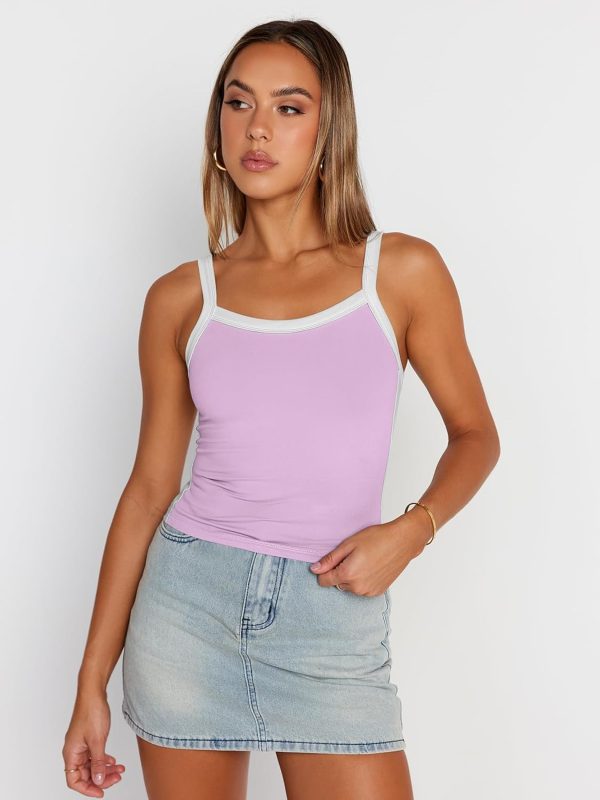 Trendy Queen Women's Double Lined Tank Tops Spaghetti Strap Square Neck Camisole Sleeveless Racerback Cropped Summer Clothes - Image 53