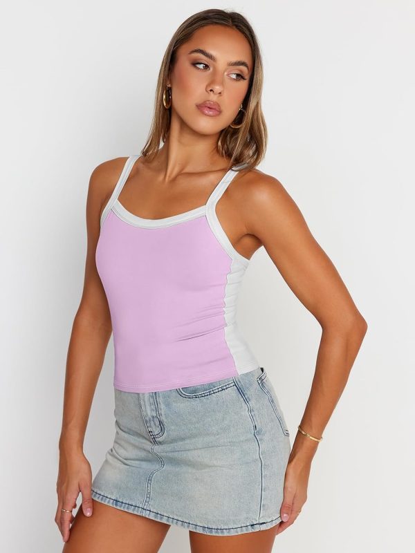 Trendy Queen Women's Double Lined Tank Tops Spaghetti Strap Square Neck Camisole Sleeveless Racerback Cropped Summer Clothes - Image 54