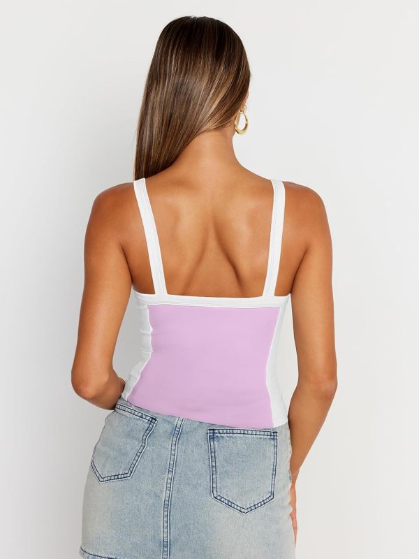 Trendy Queen Women's Double Lined Tank Tops Spaghetti Strap Square Neck Camisole Sleeveless Racerback Cropped Summer Clothes - Image 55